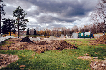Renovation work on the reservoir in Kamienna Góra, Lower Silesia. Cleaning the reservoir and preparing the beach for swimming. © stockcrafter
