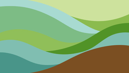 Obraz premium World Environment Day, Abstract landscape background with flowing wavy layers in shades of green and brown, minimalist natureinspired graphic design