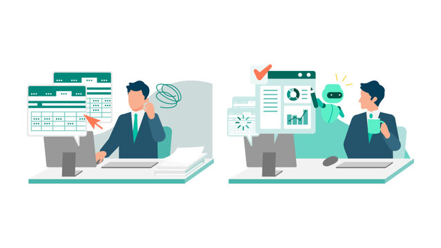 Budget management evolution from manual spreadsheet to automated digital dashboard with AI prediction for business workflow optimization and digital transformation efficiency