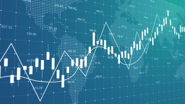 Financial chart with uptrend line graph and world map and graph chart of stock market investment trading concept