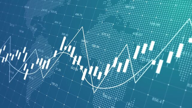 Graph chart of stock market investment trading concept, financial chart with uptrend line graph and world map