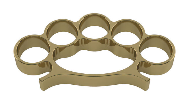 Shiny golden brass knuckles isolated on a transparent background, for self defense concepts isolated on a transparent background