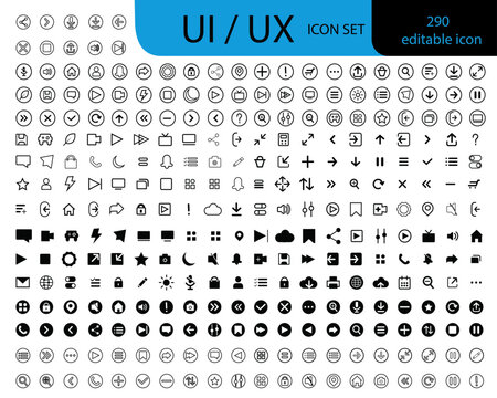 User interface editable 290 icon collection | Icon collection for web and apps | Isolated directional icon set | UI or UX elements