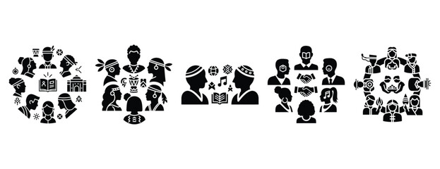 Fototapeta premium community cultural exchange silhouette icon set