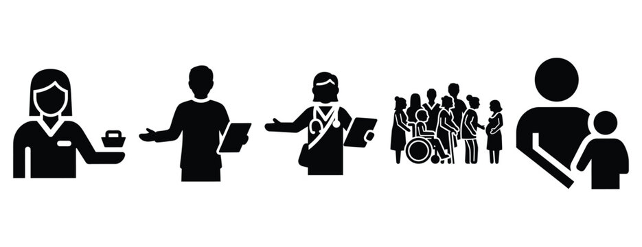 community health workers silhouette icon set