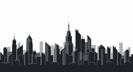 Obraz premium A minimalist silhouette of a modern cityscape with a clear sky background.