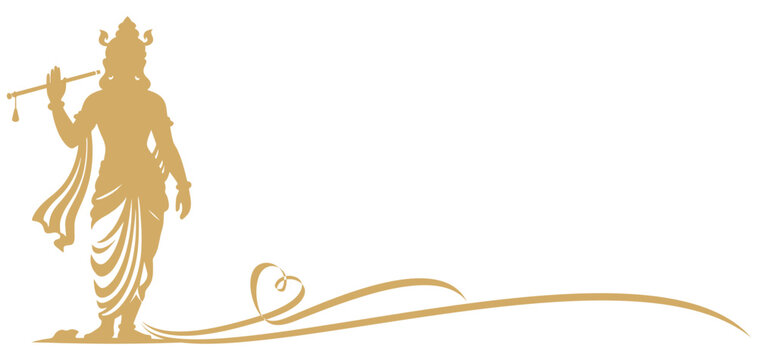 Vector silhouette illustration of Lord Krishna carrying his flute decorated with ribbons