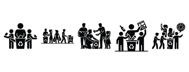 Obraz premium community recycling team silhouette icon set