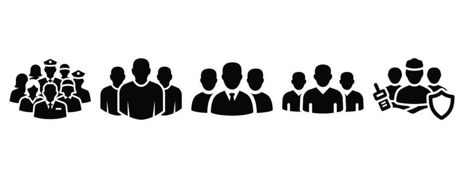community security team silhouette icon set