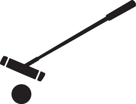 Black croquet mallet and ball, golf sports equipment, vector icon, simple silhouette