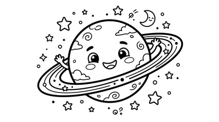 Smiling Cartoon Planet with Rings. © angguk