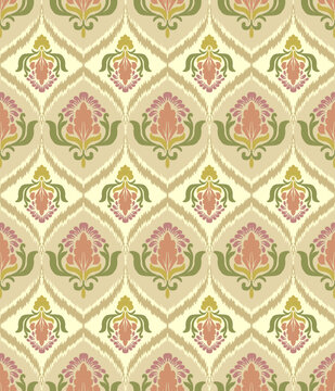 Ethnic abstract floral kat art. Fabric Morocco, geometric  seamless color oriental. Background, Design for fabric, curtain, carpet, wallpaper, clothing, wrapping, Batik, vector illustration