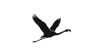 Obraz premium Silhouette of a flamingo flying with wings spread, isolated on a white background