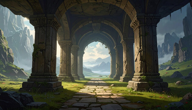 Ancient stone archway landscape