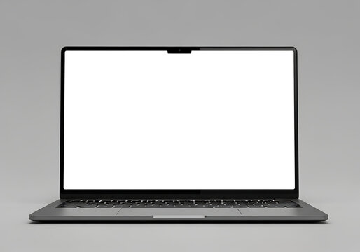 Modern laptop computer with blank white screen mockup for digital presentation