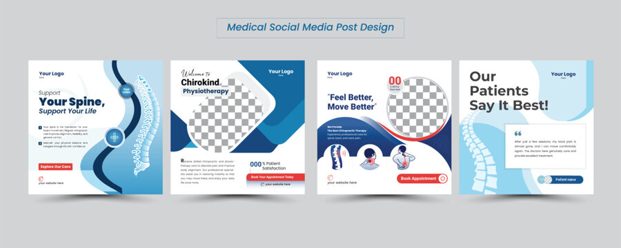 modern chiropractic and physiotherapy clinic social media template design