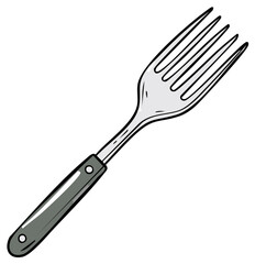 Naklejka premium Classic four-tined metal eating utensil with a dark gray handle and silver tines