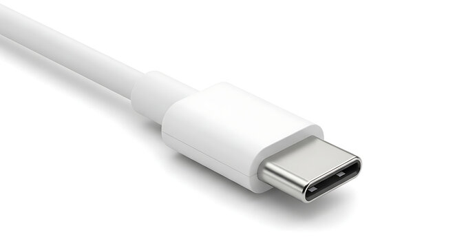 White usb type c charging cable connector close up with type