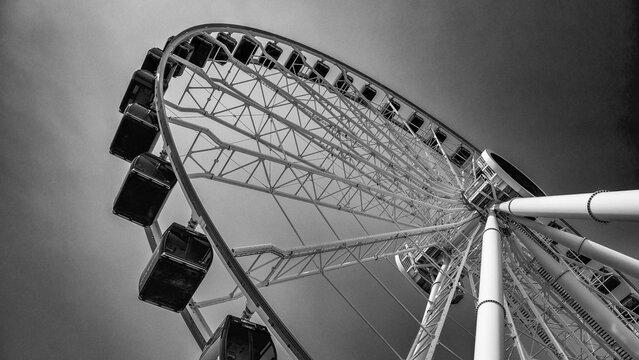 Chicago, IL - July 26, 2024: Ferris Wheel along Navy Pier Riverwalk