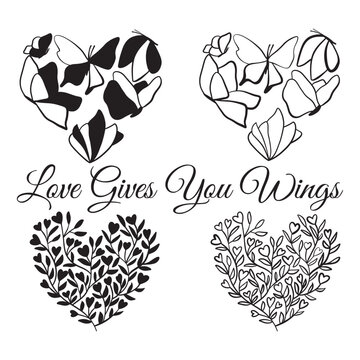 Love give you wings. heart with flowers