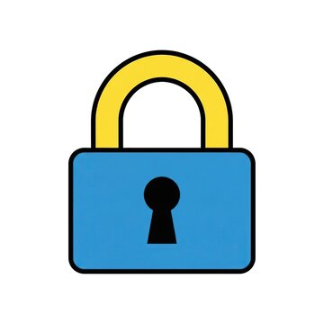A blue and yellow padlock on a white background