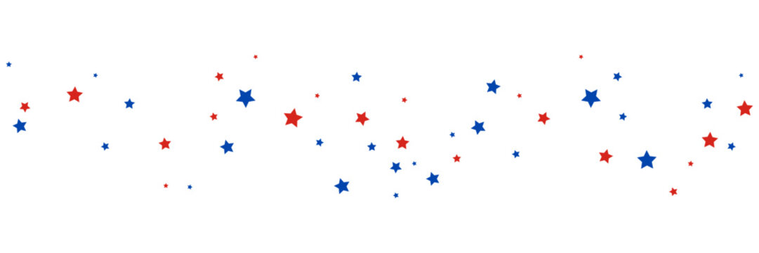 Star background. American 4 july banner. USA red blue stars falling wave. Memorial day. Celebration confetti bg. Independence banner. Holiday design. Vector illustration