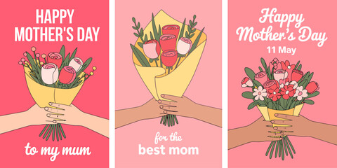 Naklejka premium Mothers day floral greeting cards