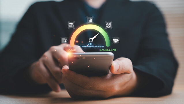 KPI performance dashboard concept on mobile show business analytics, key performance indicator metrics, data tracking and strategy optimization for improve productivity and achieving excellent results