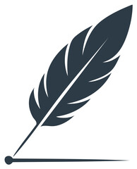 Obraz premium Dark Blue Feather Quill Pen with Ink Blot Icon on White Background