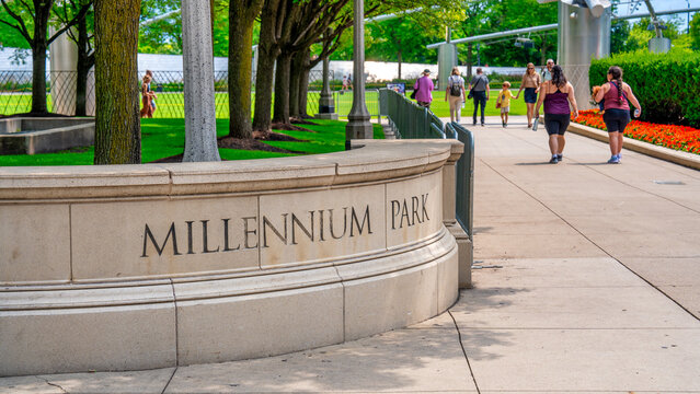 Chicago, IL - July 24, 2024: Tourists and locals at Millennium Park
