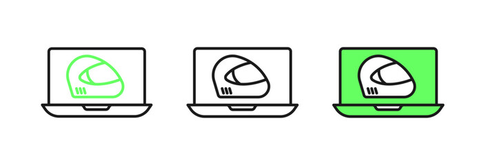 Fototapeta premium Set line Racing helmet icon isolated on white background. Extreme sport. Sport equipment. Vector