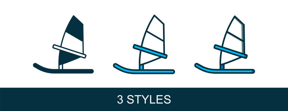 Filled outline Windsurfing icon isolated on white background. Vector