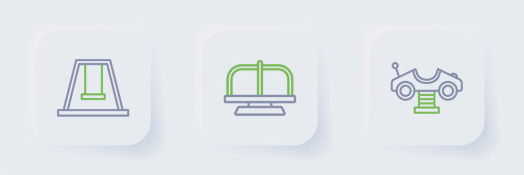 Set line Swing car, Attraction carousel and for kids icon. Vector