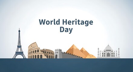 Obraz premium World heritage day illustration with famous global landmarks