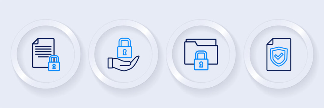 Set line Contract with shield, Folder and lock, Lock and Document icon. Vector
