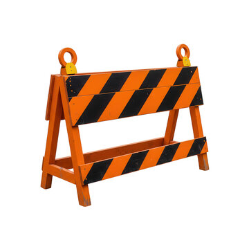 Orange and black wooden barricade isolated on transparent background