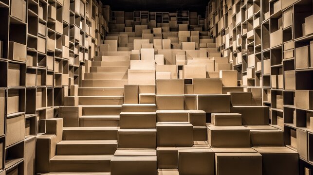 Abstract Stairway of Cardboard Boxes - Commercial Image