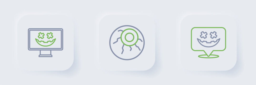 Set line Happy Halloween holiday, Eye and icon. Vector