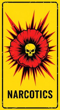 Narcotics Poppy Skull Symbol Warning Sign.