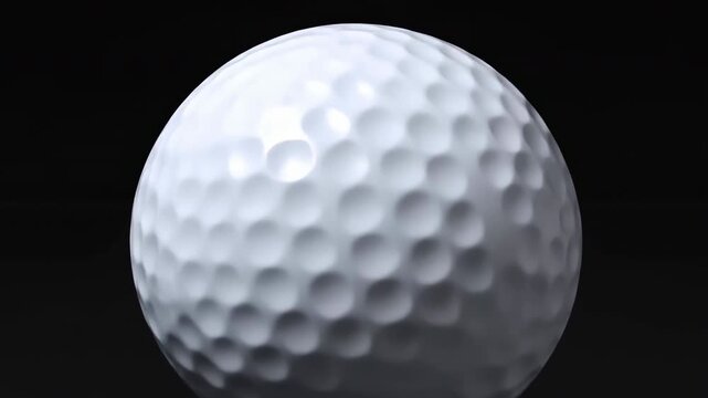 Closeup Of Rotating Golf Ball. Studio Shot Emphasizing Golf Ball Texture And Reflective Surface