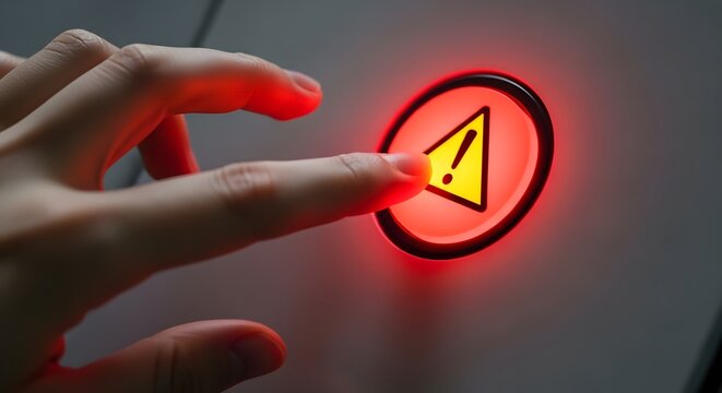 Business hand pushing a red button icon and holding a stop sign symbol as a vector illustration for web service direction concept