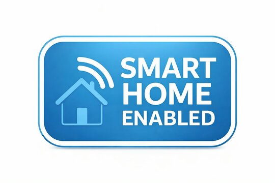 Smart home enabled badge featuring connectivity and house icons