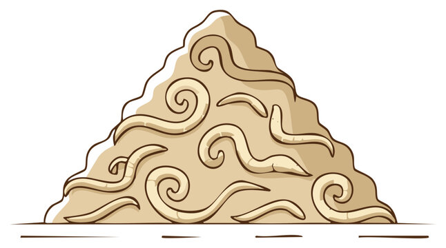 Illustration of a Heap of Sand with Worms Crawling Around Cartoon Style