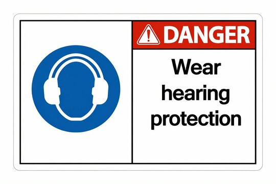 Important warning sign to wear hearing protection in noisy environments