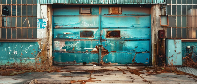 An abandoned storefront with heavily graffiti-covered walls, showcasing the artistic expressions that have reclaimed the neglected space.