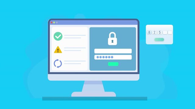 Animated screen showing a secure payment authentication dashboard with lock icon and card element, representing AI security, transaction protection, and modern digital payment system.