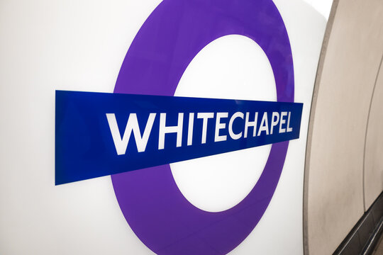 Whitechapel London underground station sign. London, UK, 2 September 2023