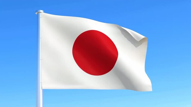 Blue Sky Backdrop Behind Waving National Banner. Patriotic Scene With Flag Fluttering In Sunlight