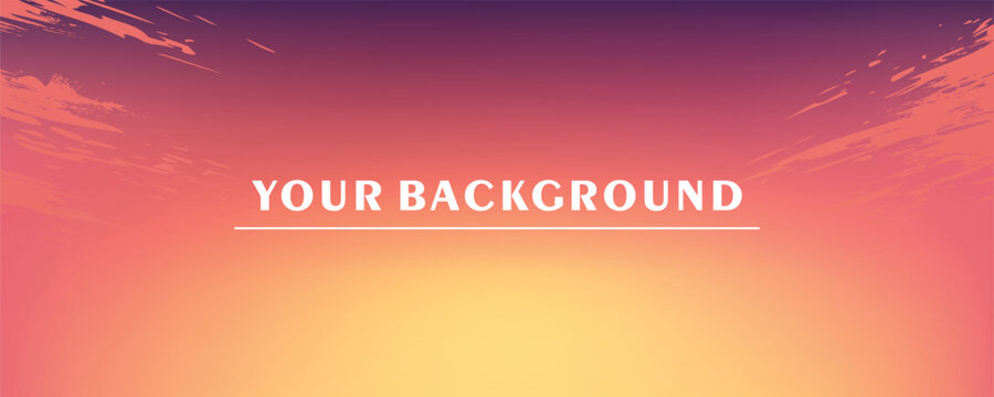 Minimalist gradient sky background with smooth purple pink orange yellow sunset colors, soft blurred clouds, warm dreamy atmosphere, modern abstract digital backdrop for text and design, vector style