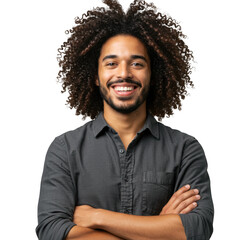 Fototapeta premium Smiling man with curly hair portrait isolated on transparent background